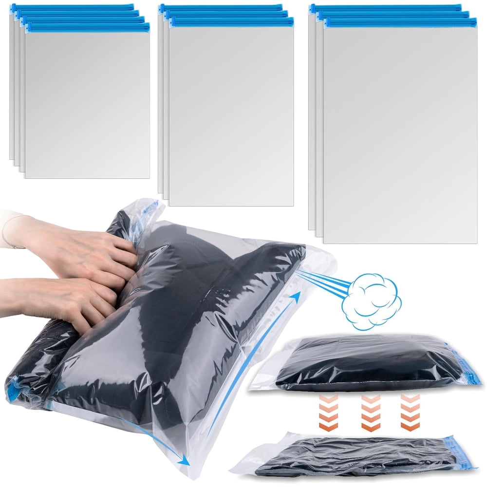 Roll-Up Compression Bags, 8-Pack No-Vacuum Travel Space Saver Storage Bags, Clear  product photo