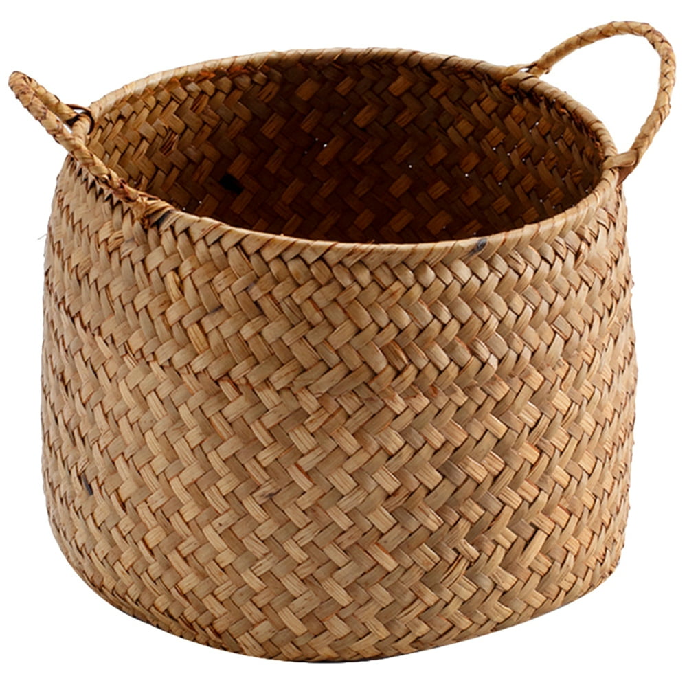 Seagrass Storage Basket, Large Round Woven Bin with Handles, Natural 16 inch  product photo