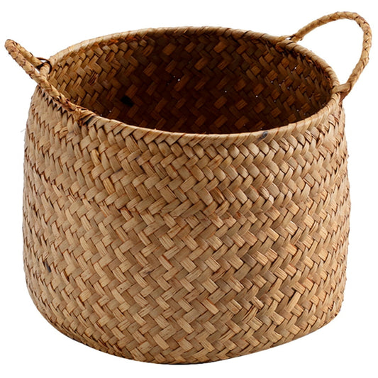 Seagrass Storage Basket, Large Round Woven Bin with Handles, Natural 16 inch  product photo