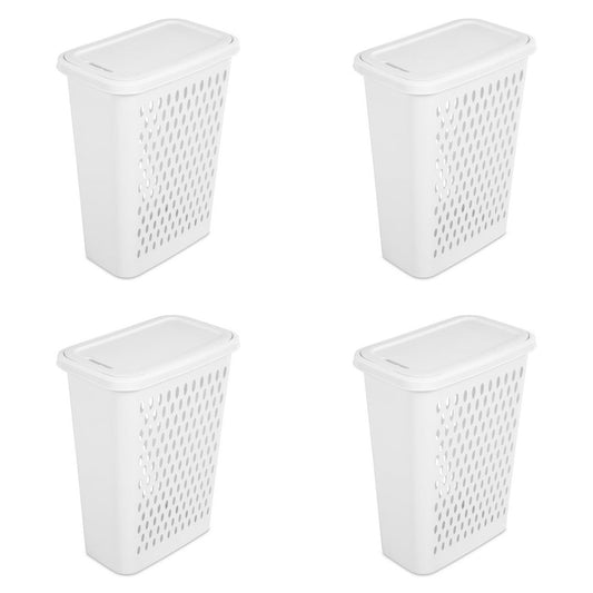 Slim Laundry Hamper with Lid, 2-Pack Tall Narrow Vented Plastic Basket, White  product photo