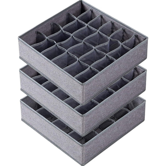 Sock and Underwear Drawer Organizer, 3-Pack Foldable Cell Dividers, Gray  product photo