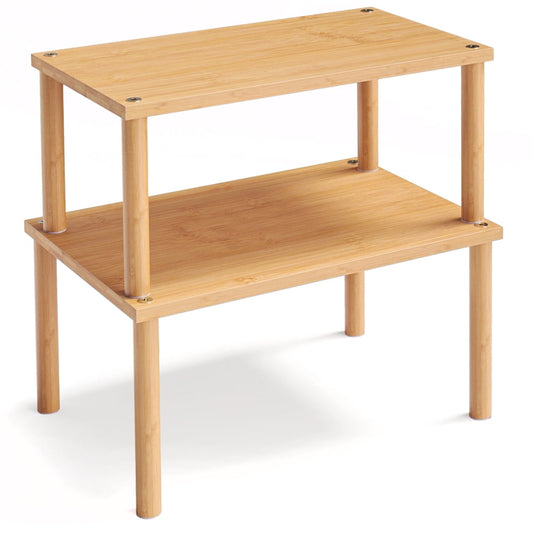 Bamboo Stackable Shelf Riser, 2-Pack Cabinet and Counter Organizer Shelf, Natural  product photo