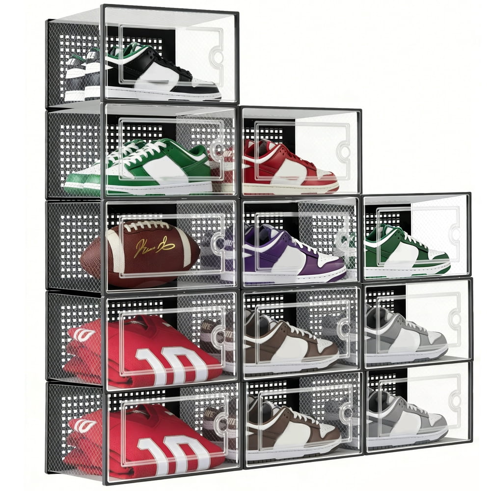 Stackable Shoe Boxes, 12-Pack Clear Drop-Front Storage with Black Frame, Clear 12-Pack product photo
