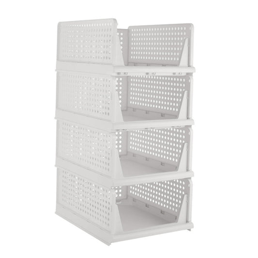 Stackable Storage Baskets, 4-Pack Vented Plastic Closet and Cabinet Organizer Bins, White  product photo