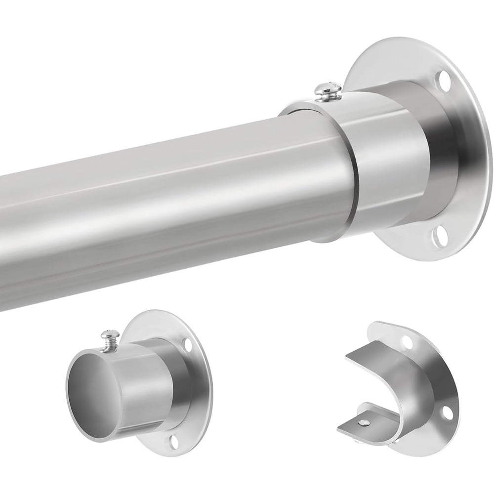 Stainless Steel Closet Rod, 72-Inch Heavy Duty Round Hanging Bar with Flange Mounts, Brushed  product photo