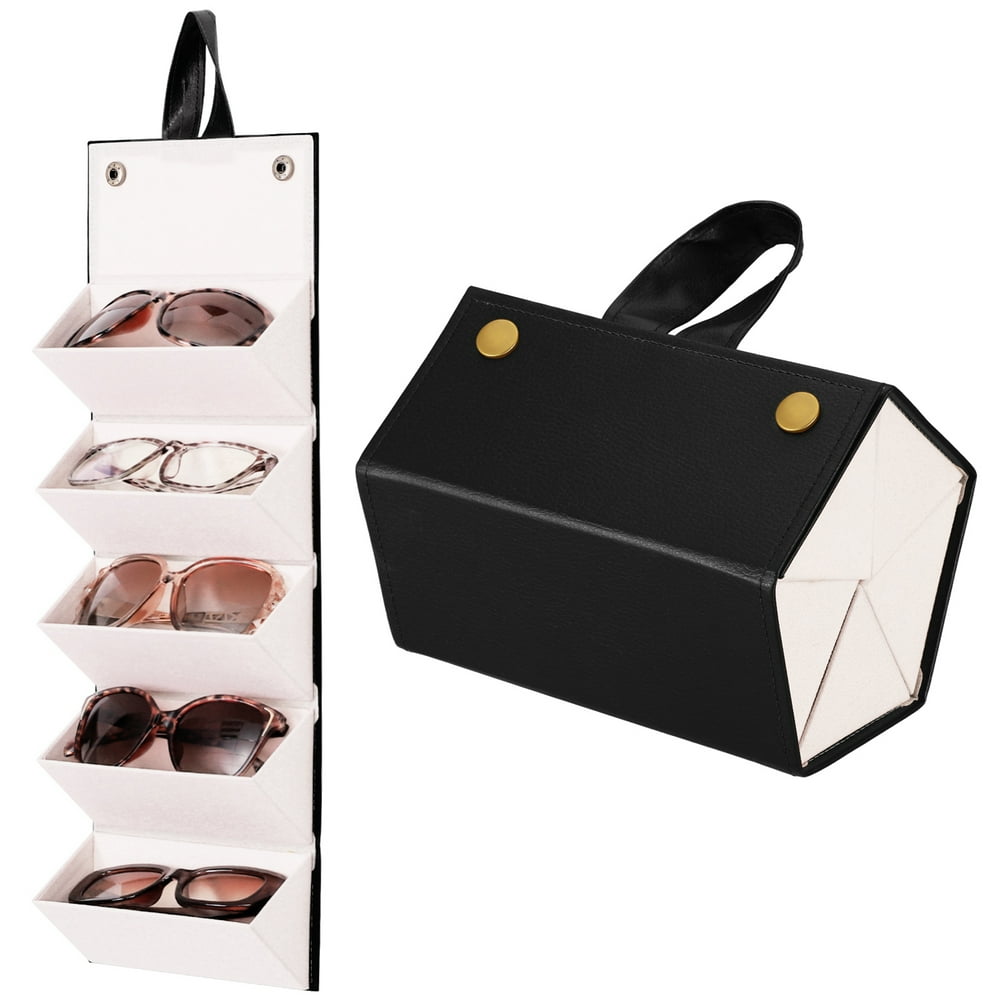 Foldable Sunglasses Organizer, Hanging Travel Case with 5 Slots and Carry Handle, Black  product photo