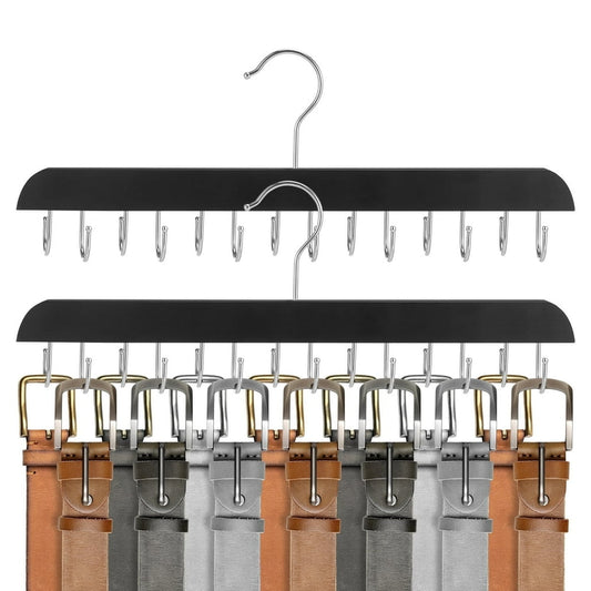 Tie and Belt Rack Organizer, Hanging Closet Bar with Metal Hooks, Black  product photo