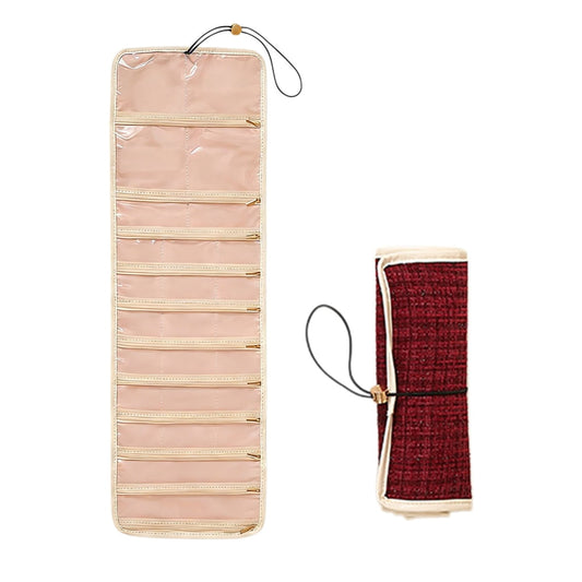 Travel Jewelry Roll Organizer, Zippered Portable Storage Case, Compact Tweed Roll-Up  product photo