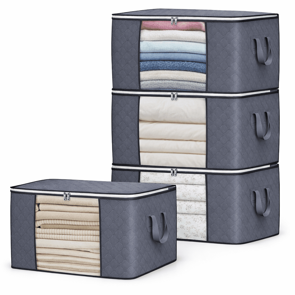 Large Clothes Storage Bags, 4-Pack Foldable Closet Organizer with Clear Window and Handles, Grey  product photo