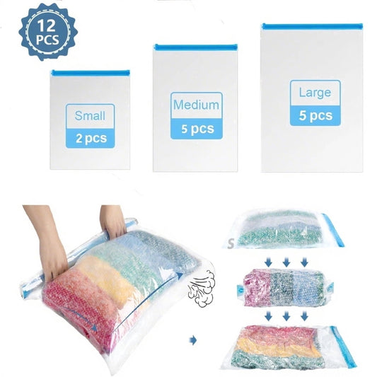 Vacuum Compression Bags, Roll-Up Travel No-Pump Space Saver, Assorted Sizes, 12-Pack  product photo