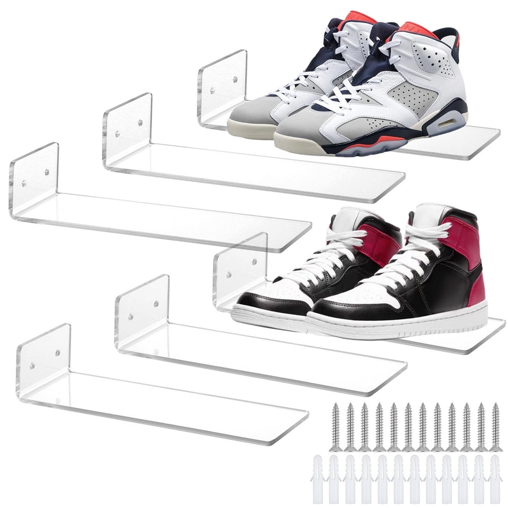 Wall Mounted Floating Shoe Shelves, Clear Acrylic Sneaker Display Ledges, 6-Pack  product photo