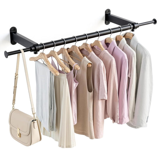 Wall Mounted Fold-Down Garment Bar Brackets, Closet Hanging Rod, Black, 2-Pack  product photo