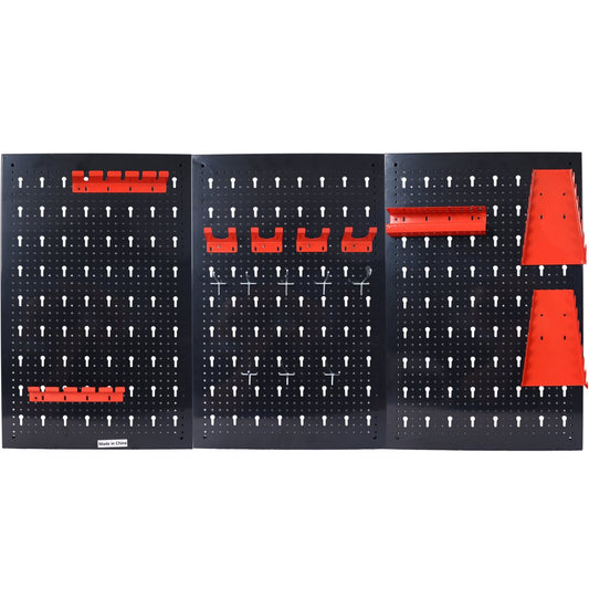 Wall Mounted Pegboard Organizer Kit, 3-Panel Metal Board with Hooks & Holders, Black  product photo