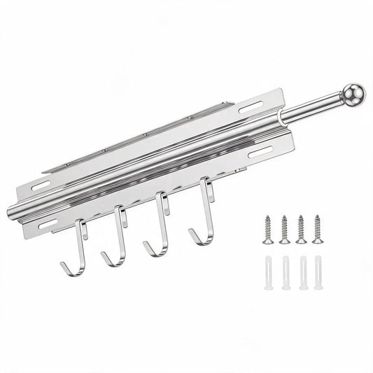 Wall Mounted Valet Rod, Retractable Pull-Out Clothes Bar with Hooks, Chrome  product photo