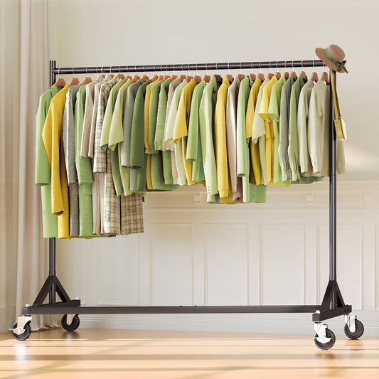 Z-Frame Rolling Clothing Rack, Heavy-Duty Single-Rail Garment Stand with Wheels, Black  product photo